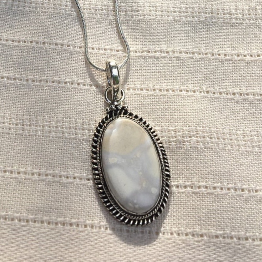 White Jasper Pendent Set in Sterling Silver